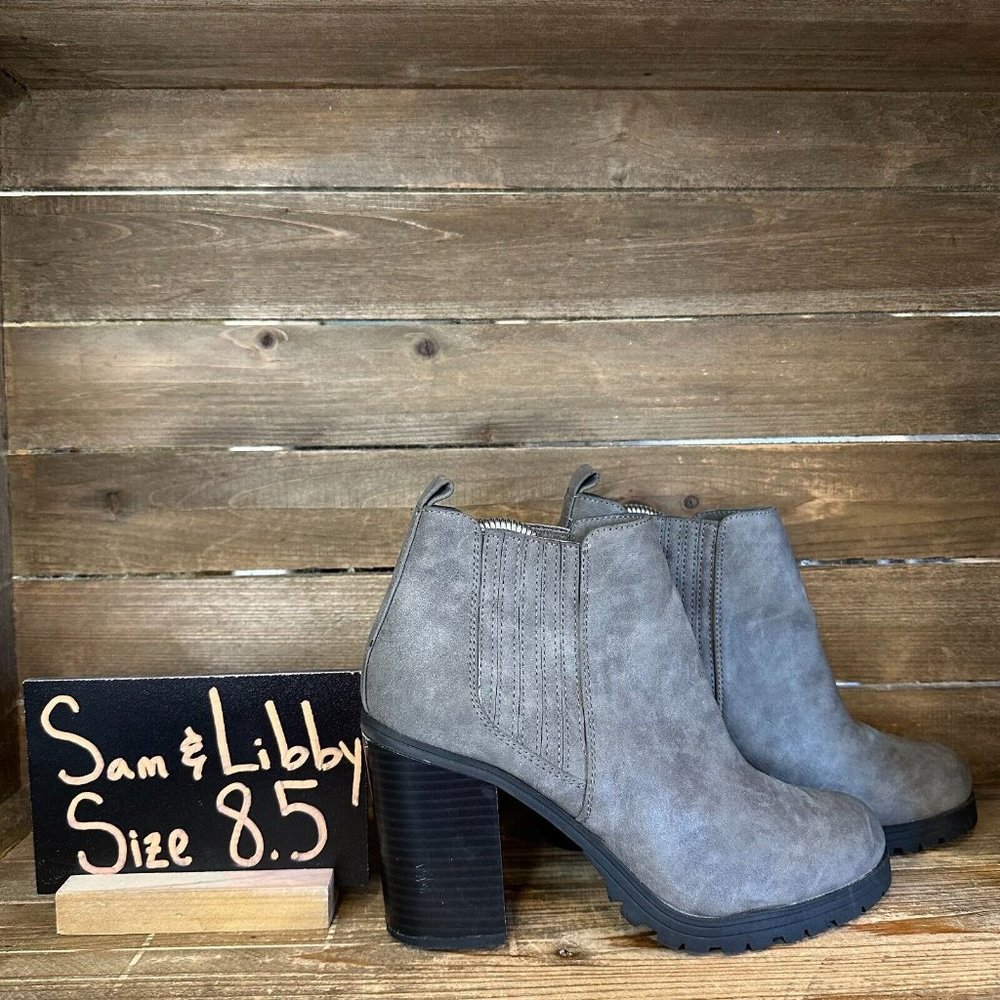 Womens Sam &‎ Libby Gray Heeled Faux Leather Ankle Booties Boots Size 8.5 M GUC